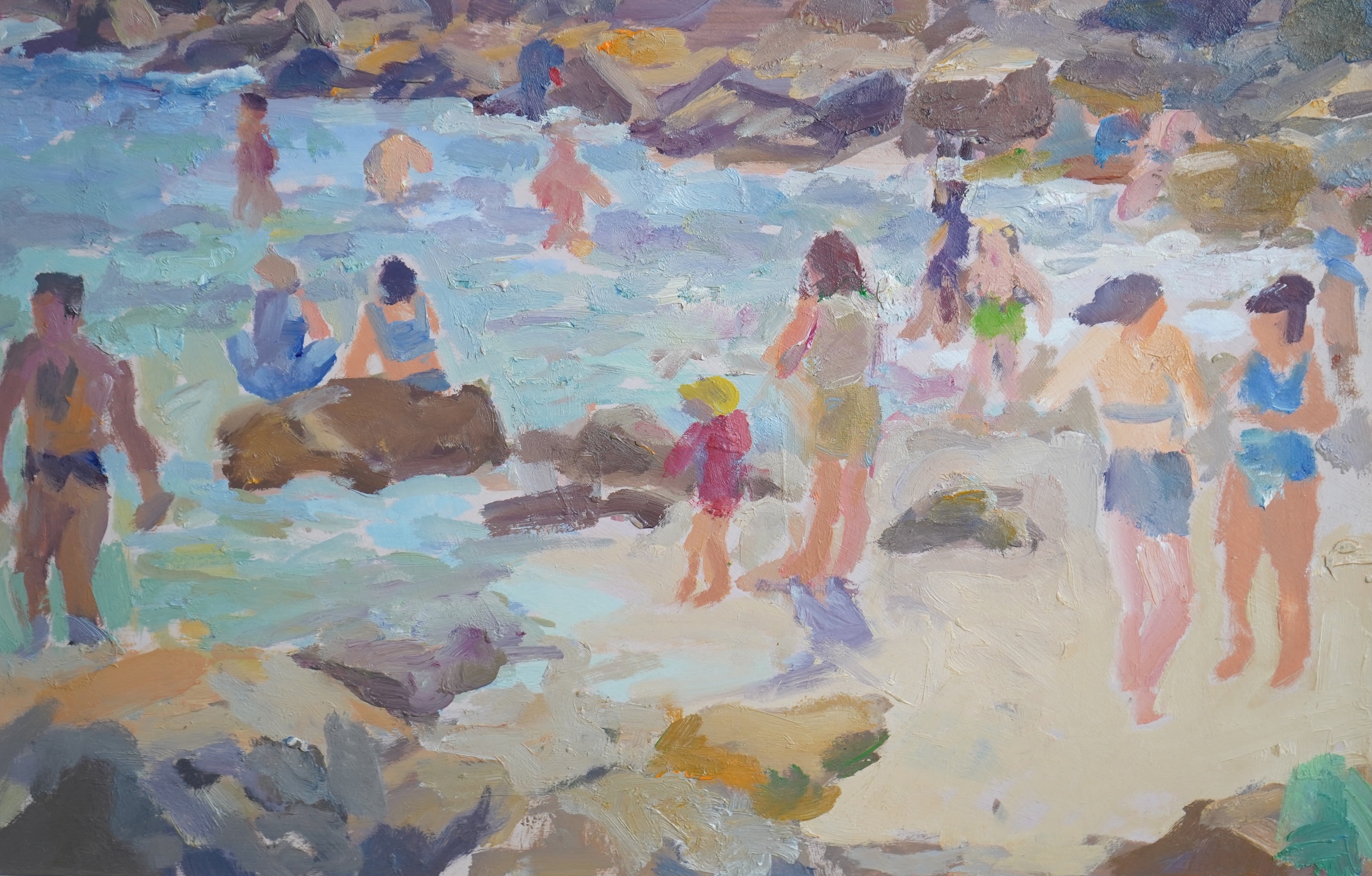 John Harvey, 1935-2023, Bathers on the beach, Cornwall